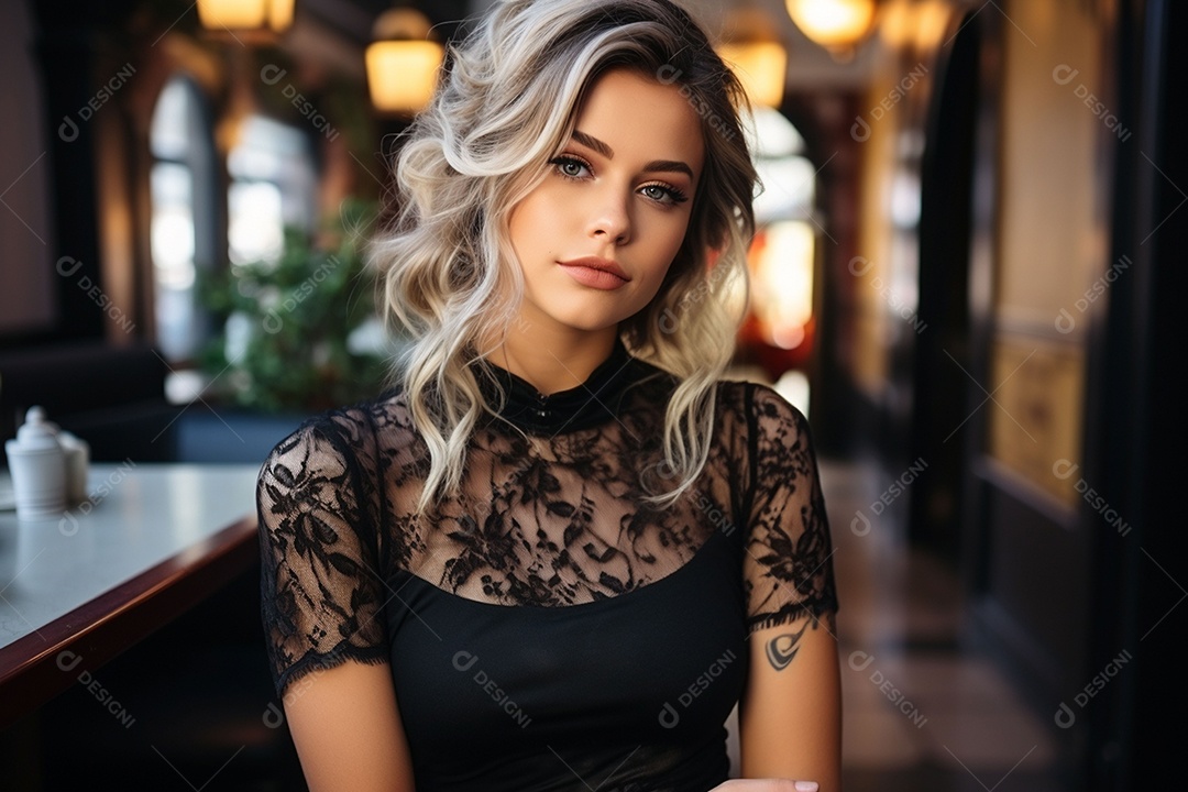 Garota hipster linda e estilosa com uma tatuagem