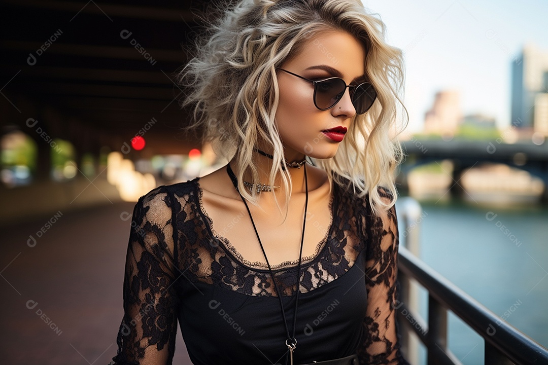 Garota hipster linda e estilosa com uma tatuagem