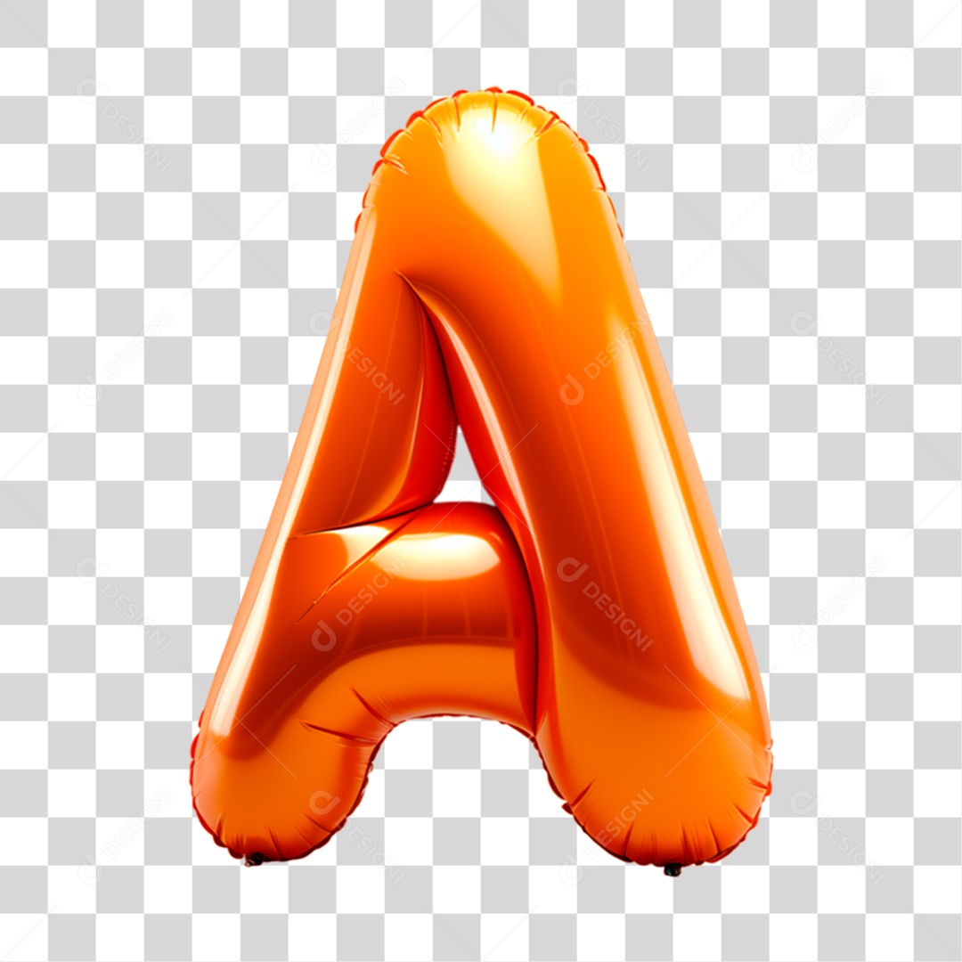 Letra A Maiúscula Laranja em Forma de Balão Elemento 3D PNG Transparente Sem Fundo