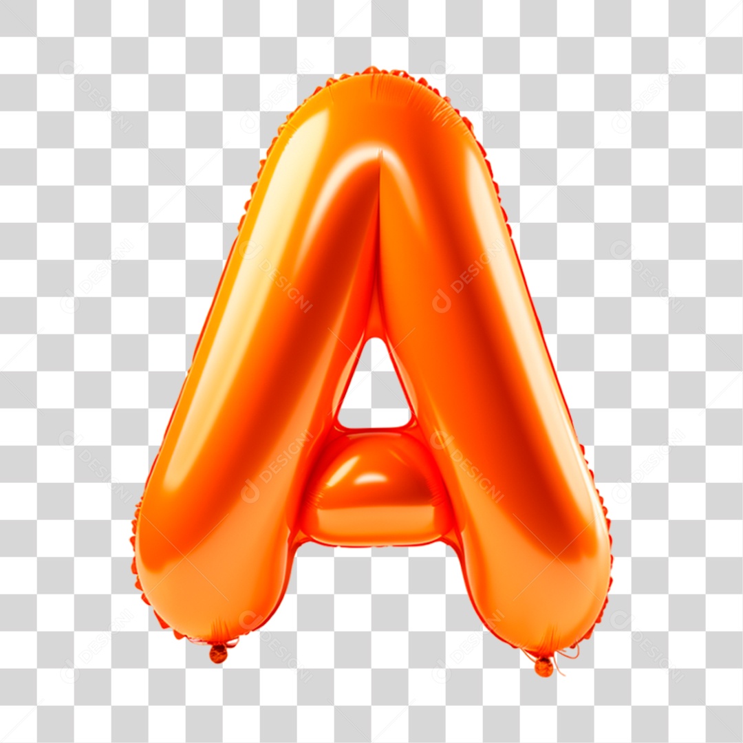 Letra A Maiúscula Laranja em Forma de Balão Elemento 3D PNG Transparente Sem Fundo