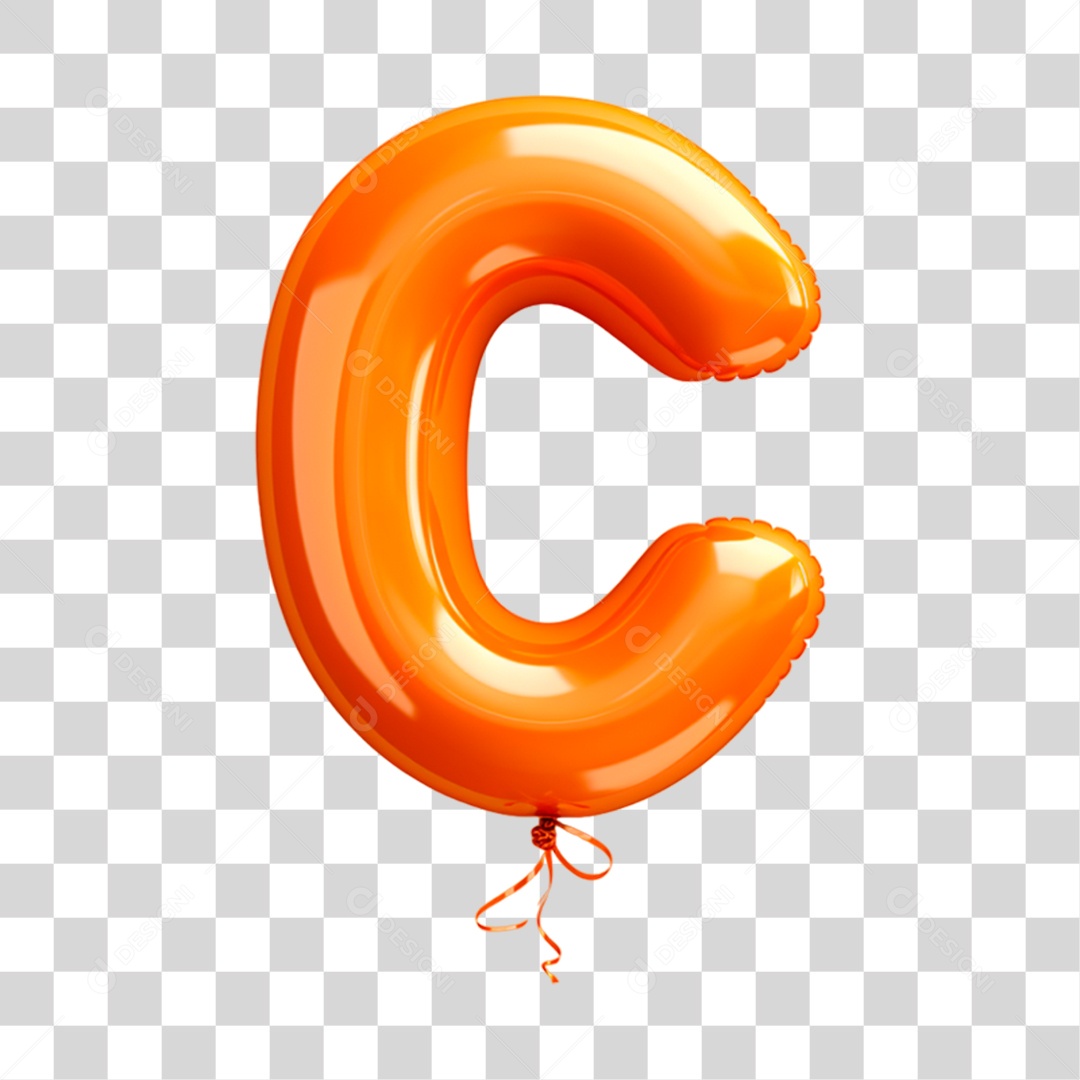 Letra C Maiúscula Laranja em Forma de Balão Elemento 3D PNG Transparente Sem Fundo