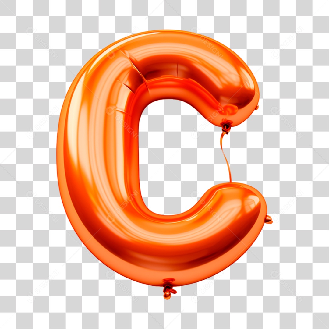 Letra C Maiúscula Laranja em Forma de Balão Elemento 3D PNG Transparente Sem Fundo