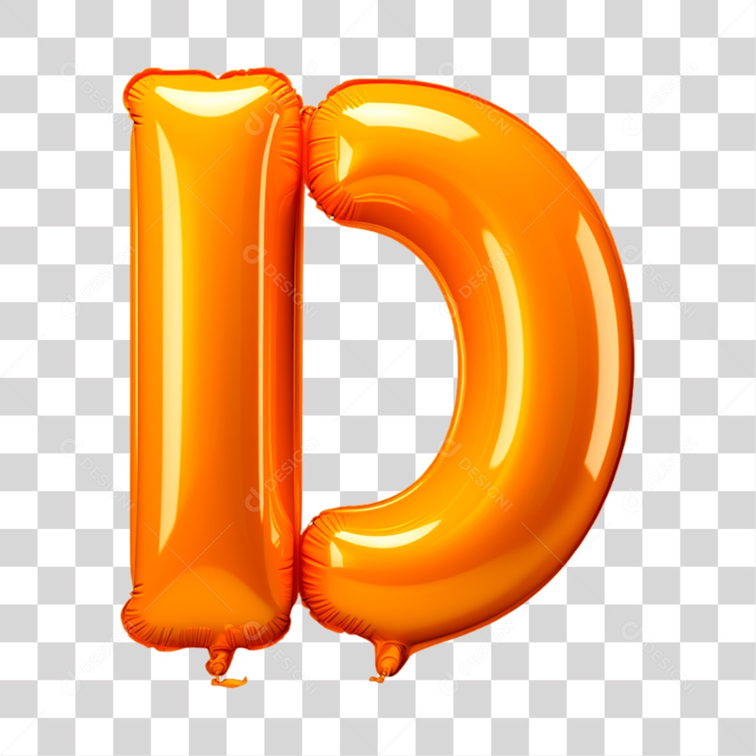 Letra D Maiúscula Laranja em Forma de Balão Elemento 3D PNG Transparente Sem Fundo