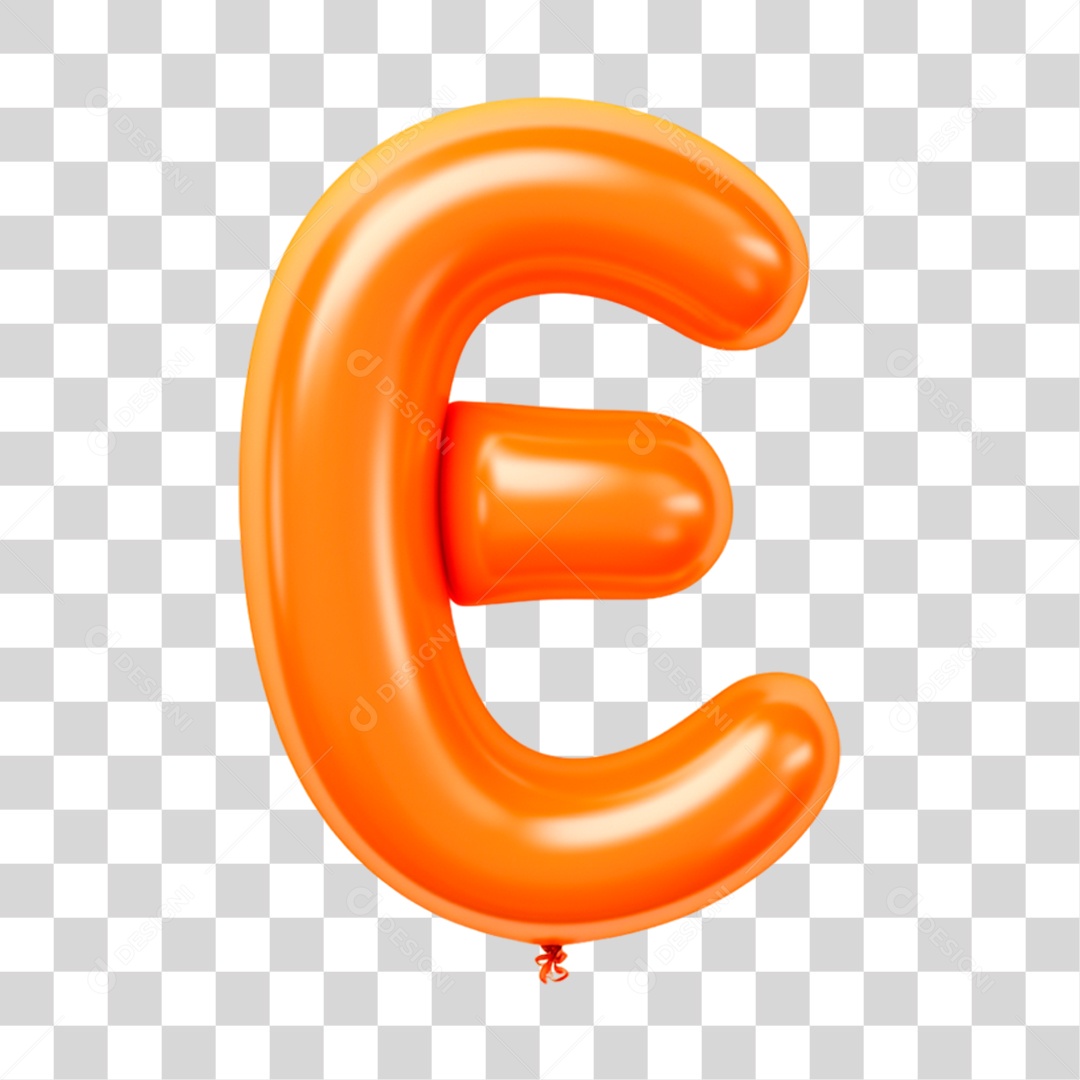 Letra E Maiúscula Laranja em Forma de Balão Elemento 3D PNG Transparente Sem Fundo