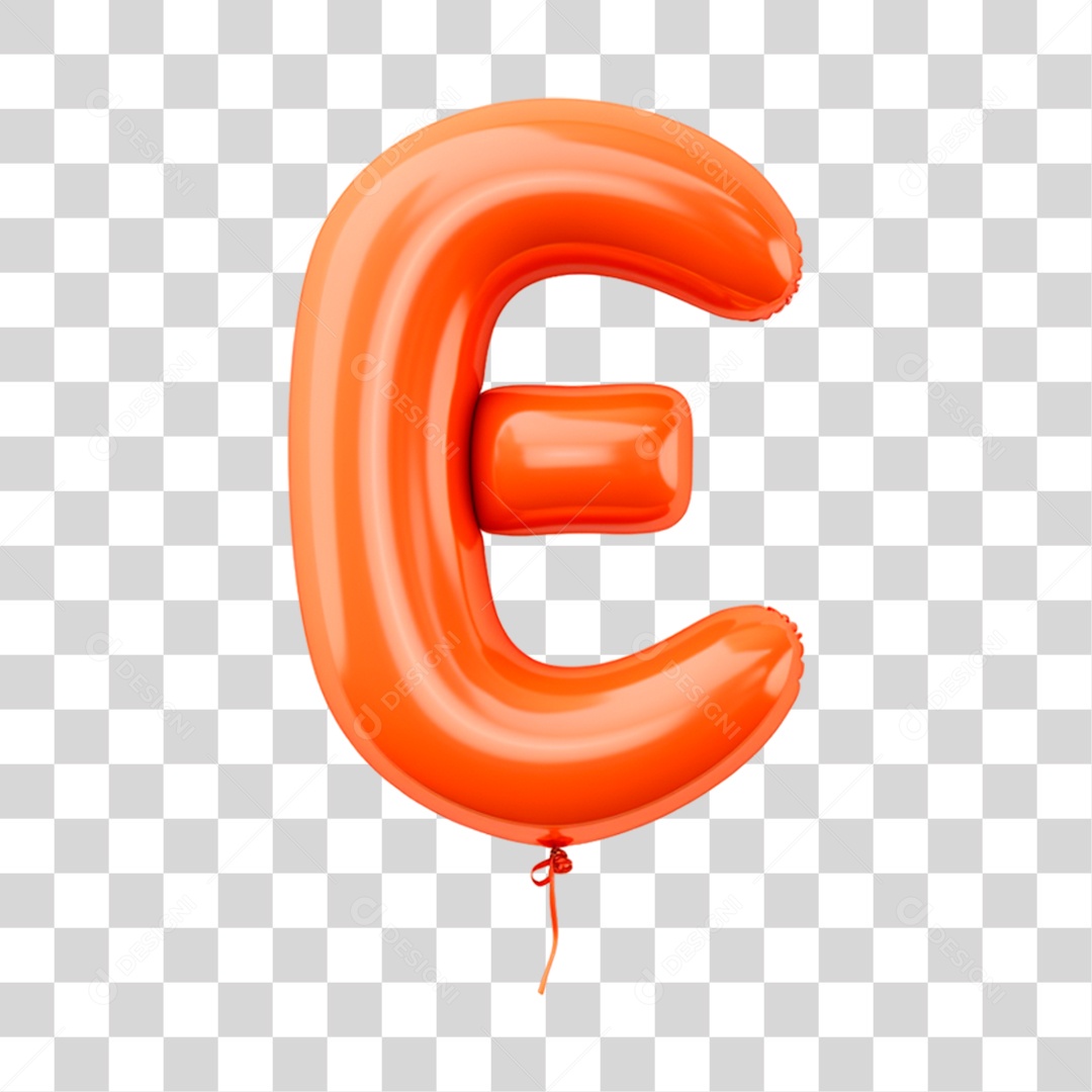 Letra E Maiúscula Laranja em Forma de Balão Elemento 3D PNG Transparente Sem Fundo