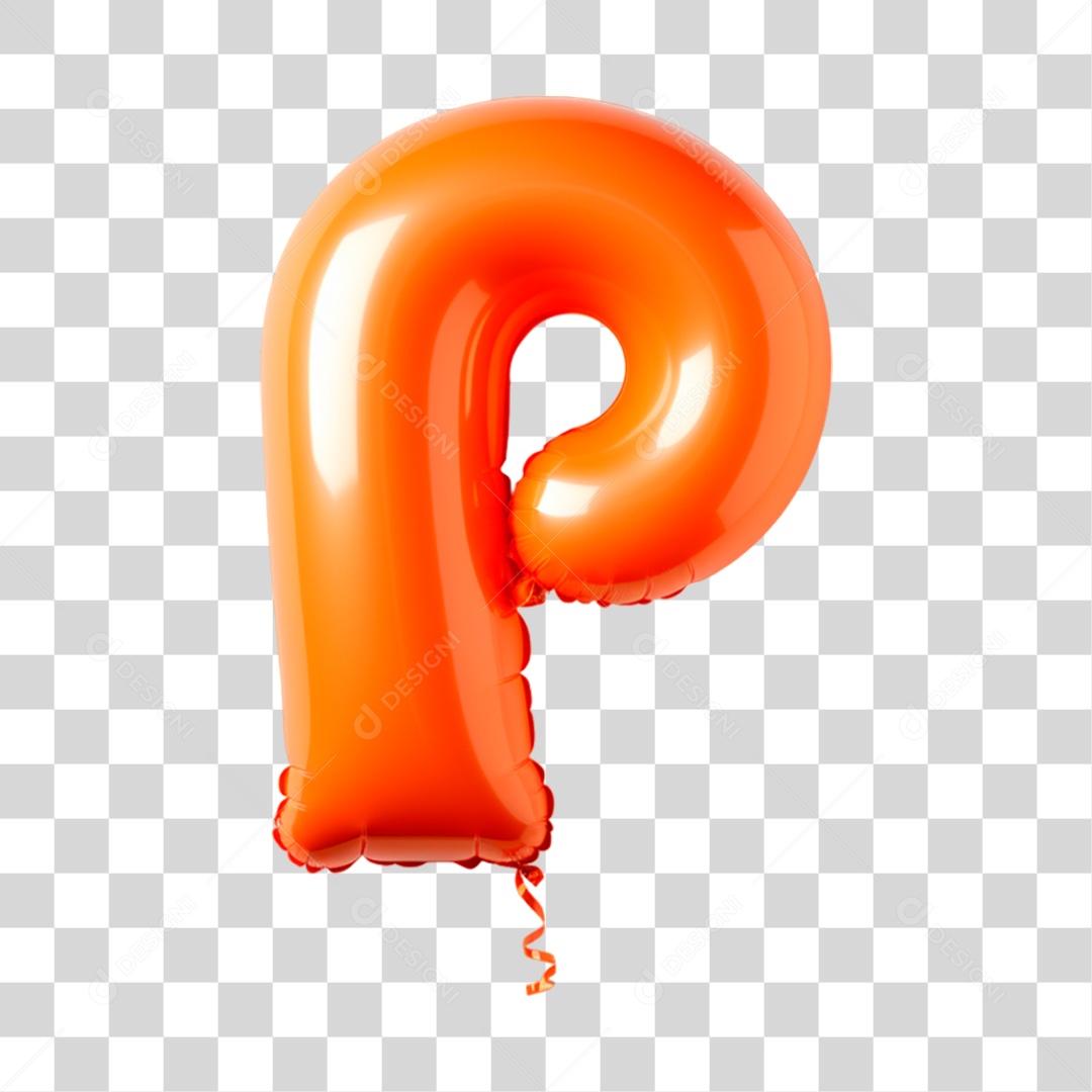 Letra P Maiúscula Laranja em Forma de Balão Elemento 3D PNG Transparente Sem Fundo