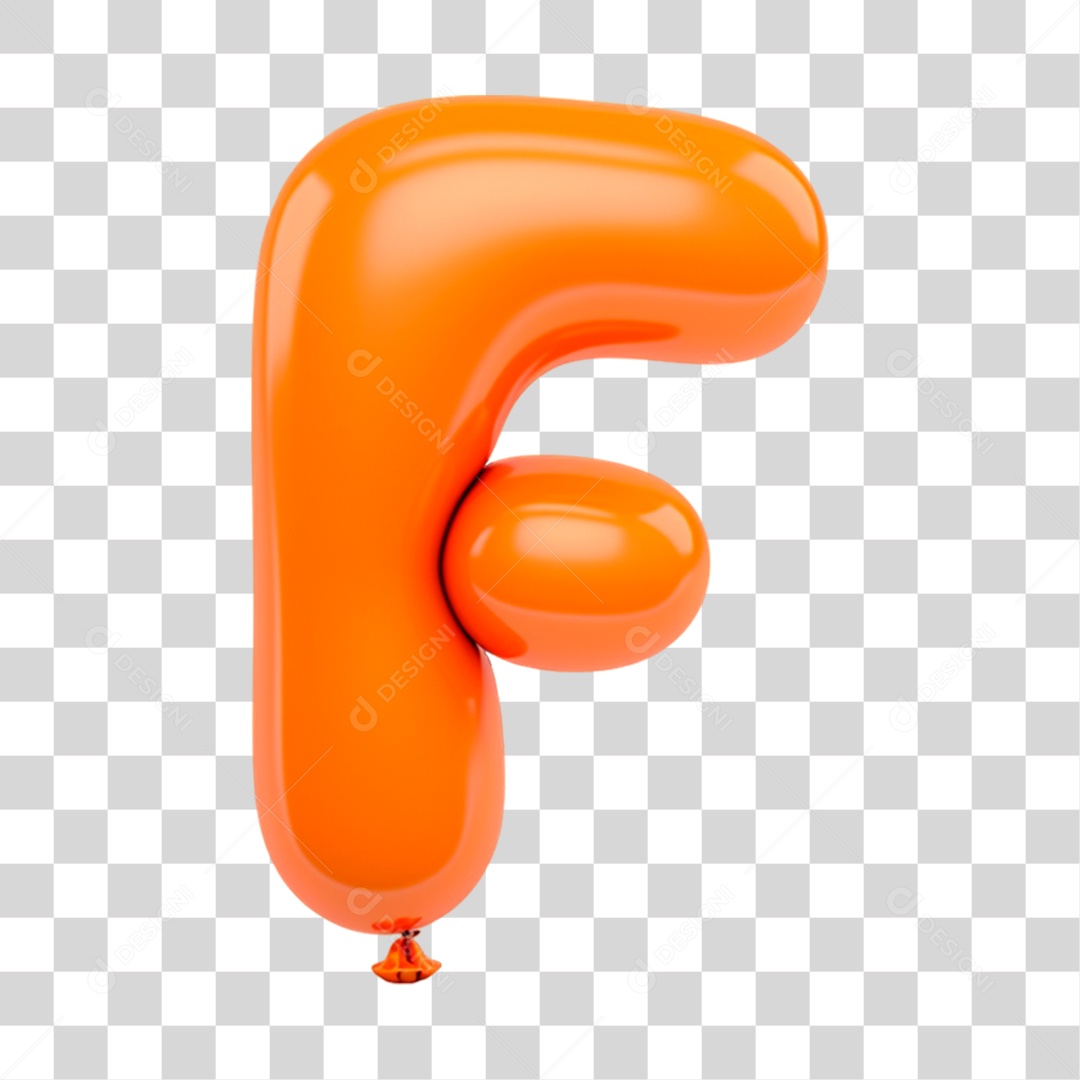 Letra F Maiúscula Laranja em Forma de Balão Elemento 3D PNG Transparente Sem Fundo
