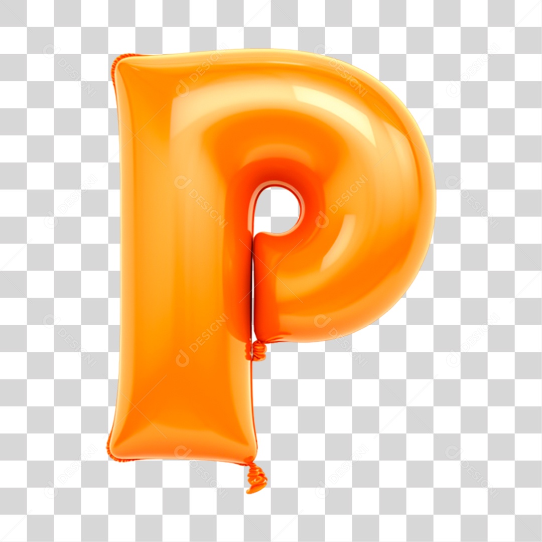 Letra P Maiúscula Laranja em Forma de Balão Elemento 3D PNG Transparente Sem Fundo