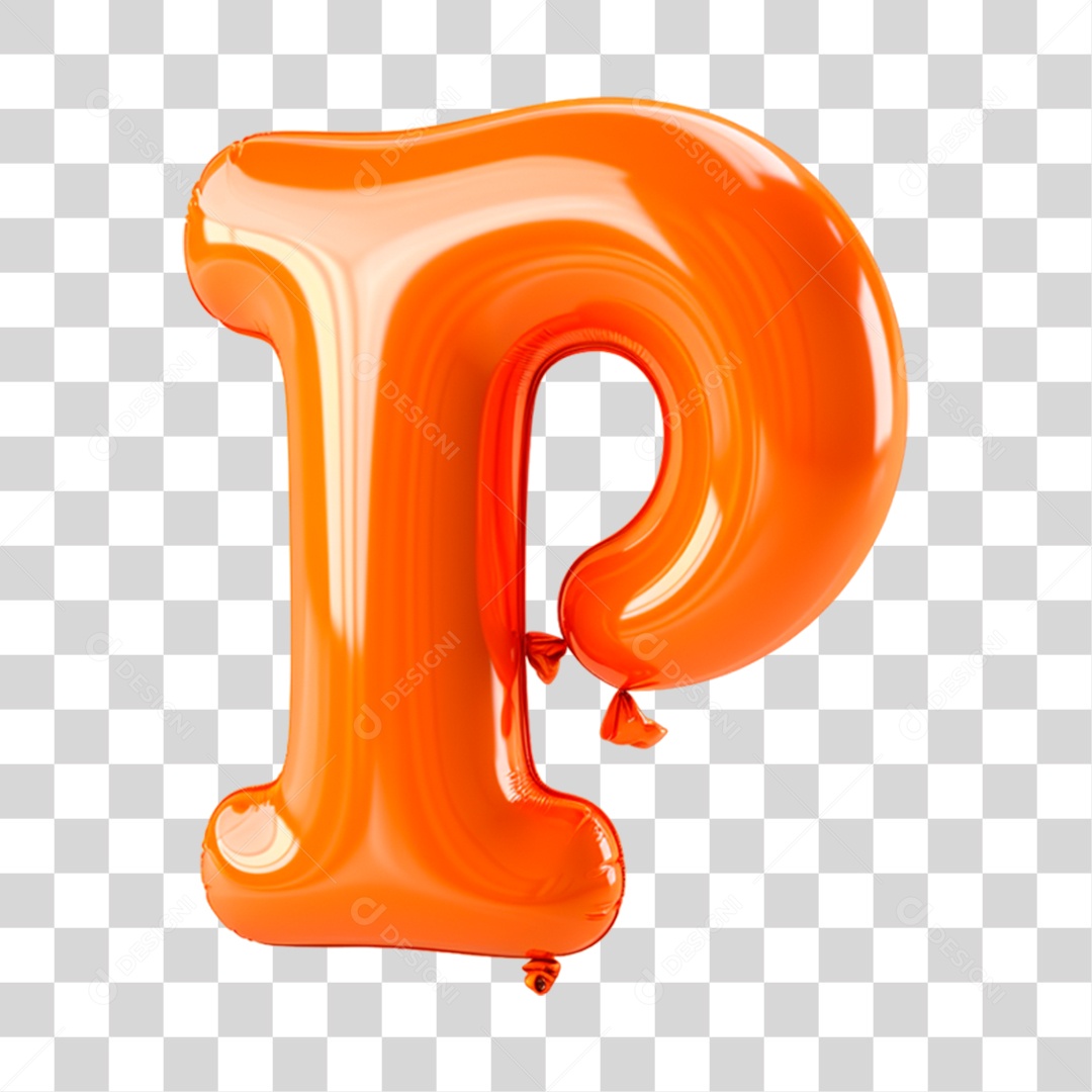 Letra P Maiúscula Laranja em Forma de Balão Elemento 3D PNG Transparente Sem Fundo