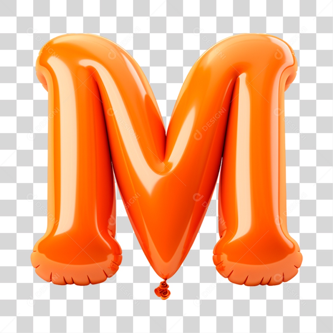 Elemento 3D Letra M Maiúscula Laranja em Forma de Balão PNG Transparente Sem Fundo