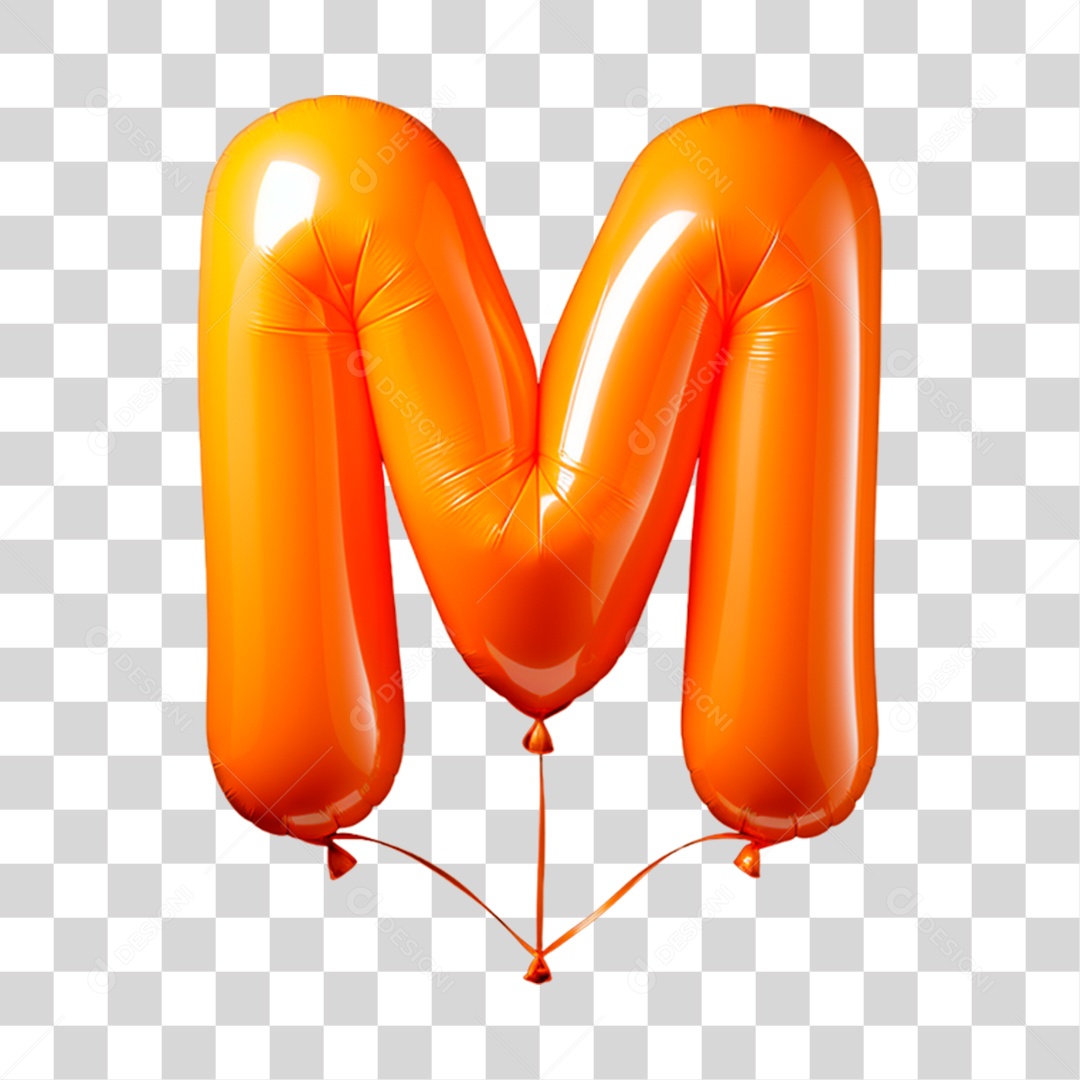 Elemento 3D Letra M Maiúscula Laranja em Forma de Balão PNG Transparente Sem Fundo