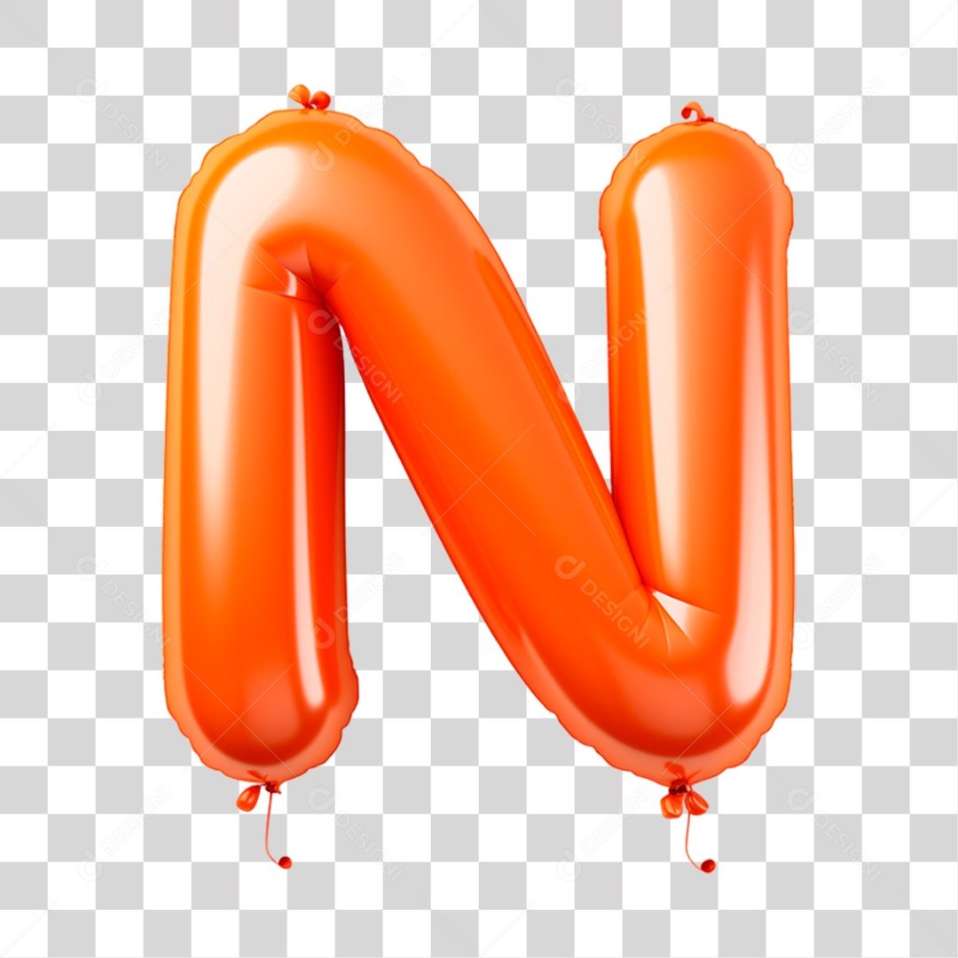Letra N Maiúscula Laranja em Forma de Balão Elemento 3D PNG Transparente Sem Fundo