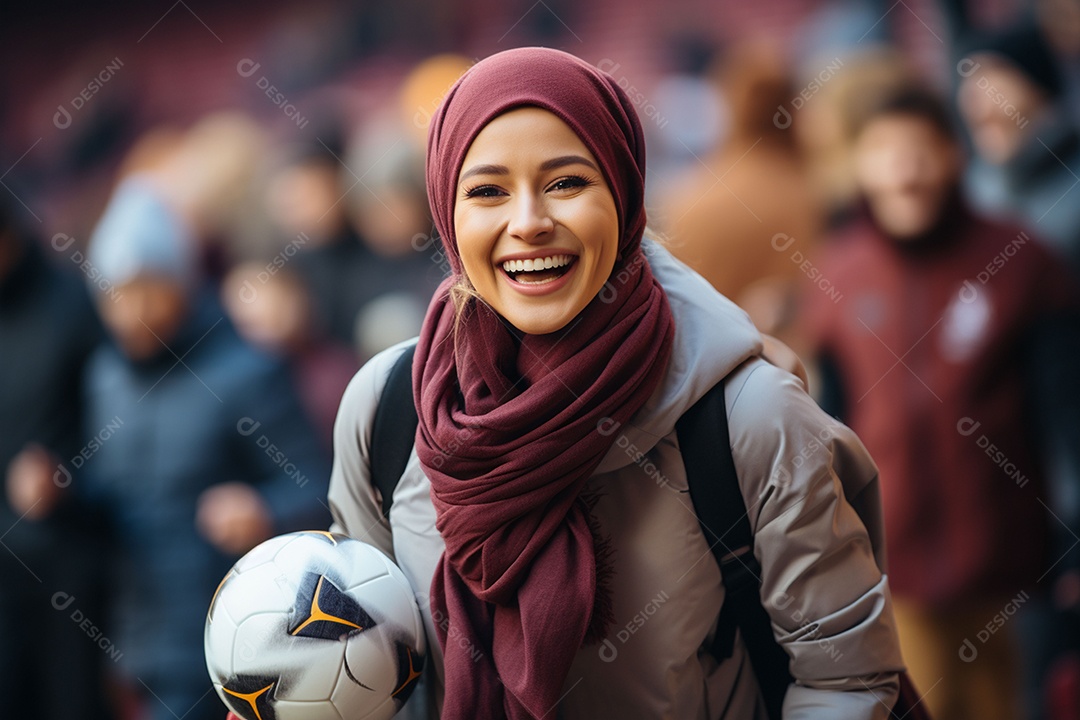 Jogadora de futebol muçulmana de hijab demonstra entusiasmo