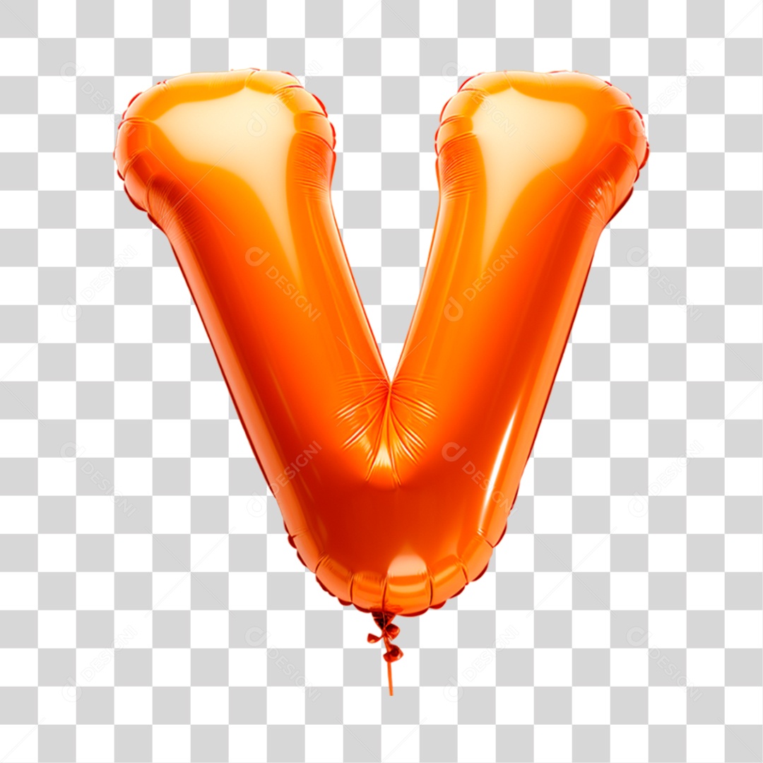 Letra V Maiúscula Laranja em Forma de Balão Elemento 3D PNG Transparente Sem Fundo