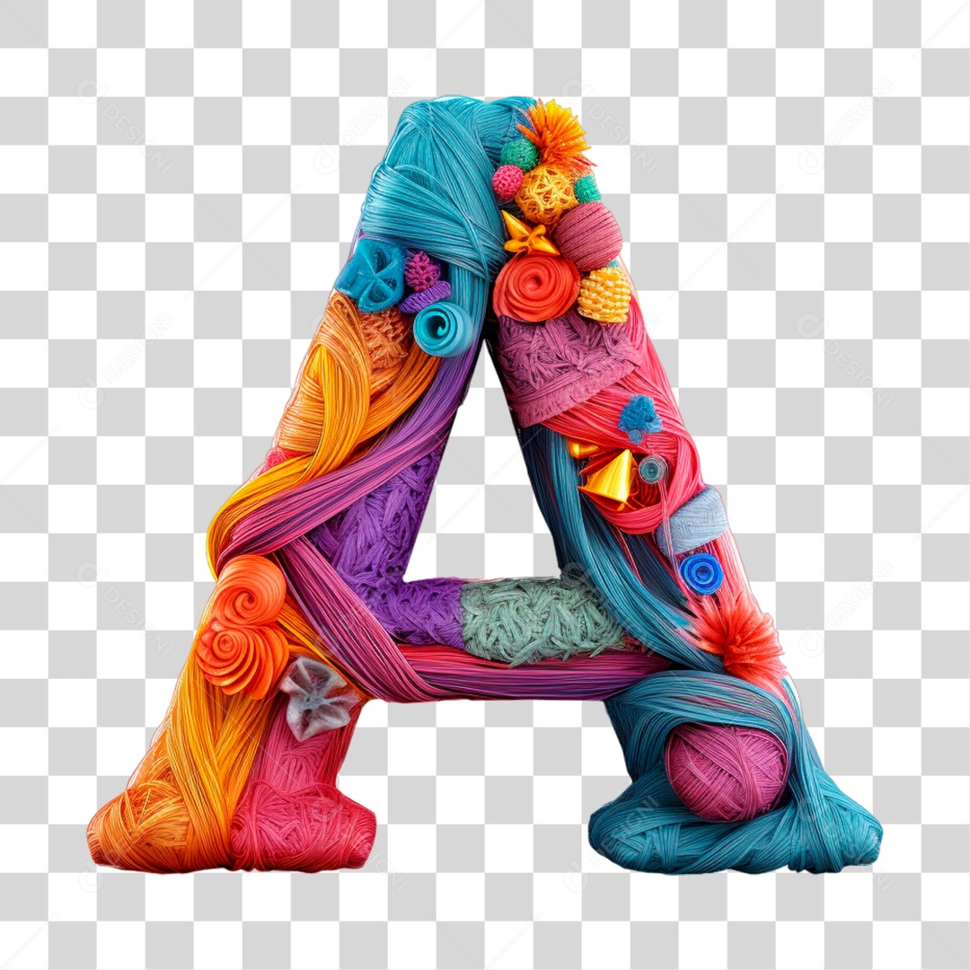 Letra A Maiúscula Colorida de Costura Elemento 3D do Alfabeto PNG Transparente Sem Fundo