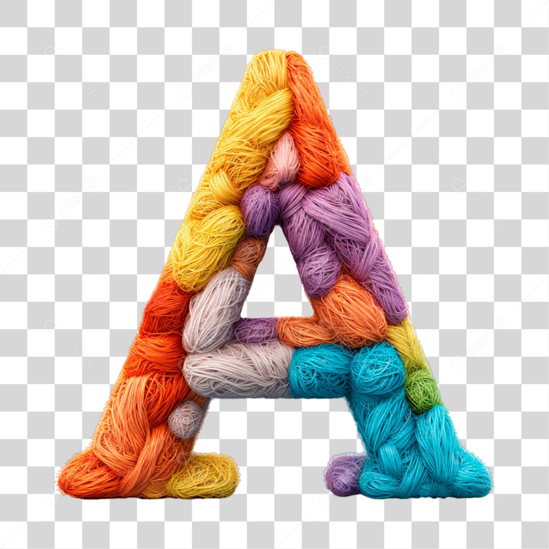 Elemento 3D Letra A Maiúscula Colorida de Costura PNG Transparente Sem Fundo