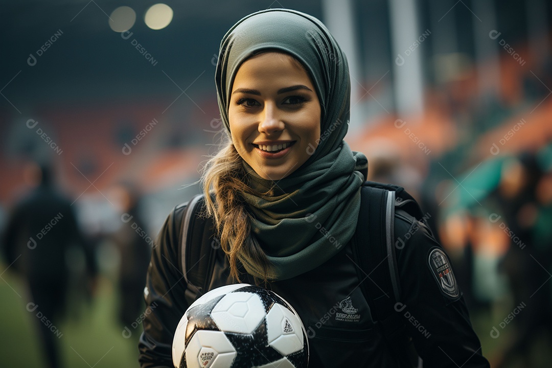 Jogadora de futebol muçulmana de hijab demonstra entusiasmo