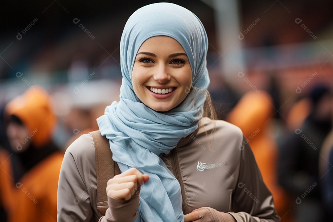 Jogadora de futebol muçulmana de hijab demonstra entusiasmo