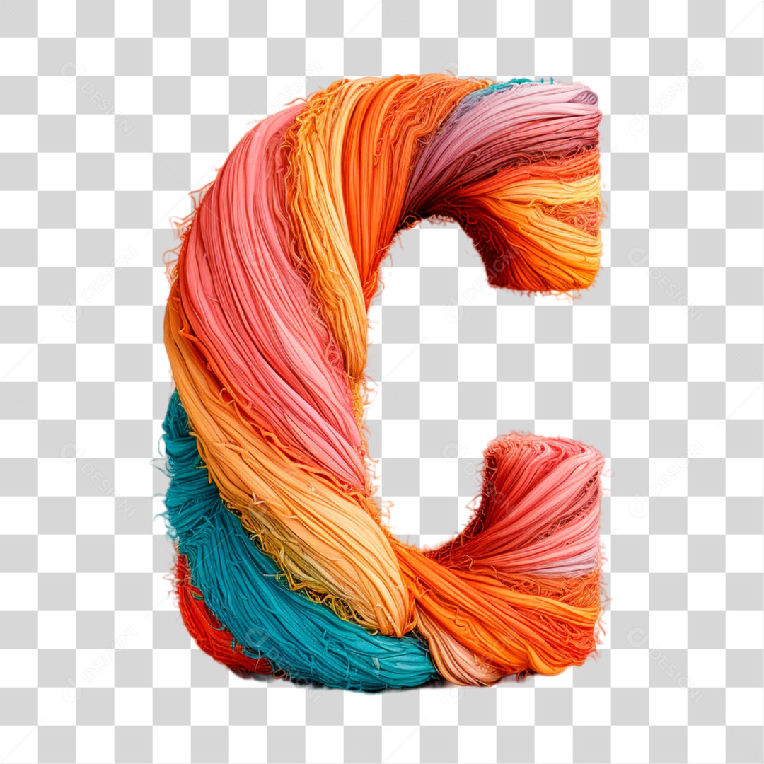 Letra C Maiúscula Colorida de Costura Elemento 3D do Alfabeto PNG Transparente Sem Fundo