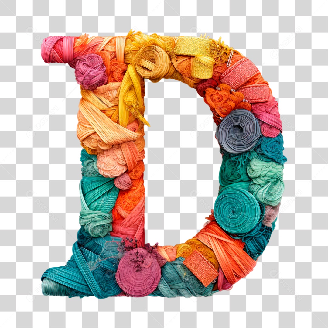 Letra D Maiúscula Colorida de Costura Elemento 3D do Alfabeto PNG Transparente Sem Fundo