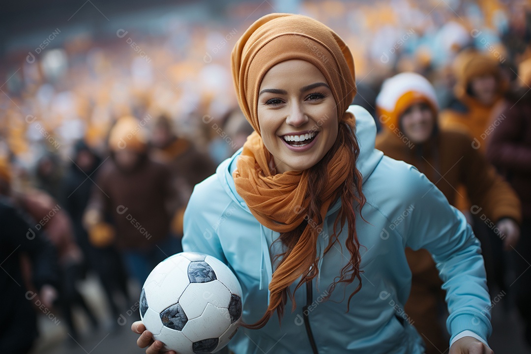 Jogadora de futebol muçulmana de hijab demonstra entusiasmo