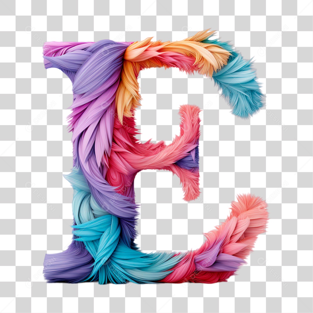 Letra E Maiúscula Colorida de Costura Elemento 3D do Alfabeto PNG Transparente Sem Fundo