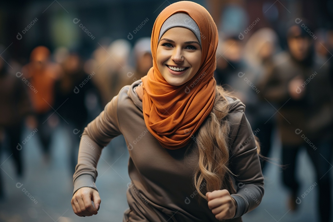 Jogadora de futebol muçulmana de hijab demonstra entusiasmo