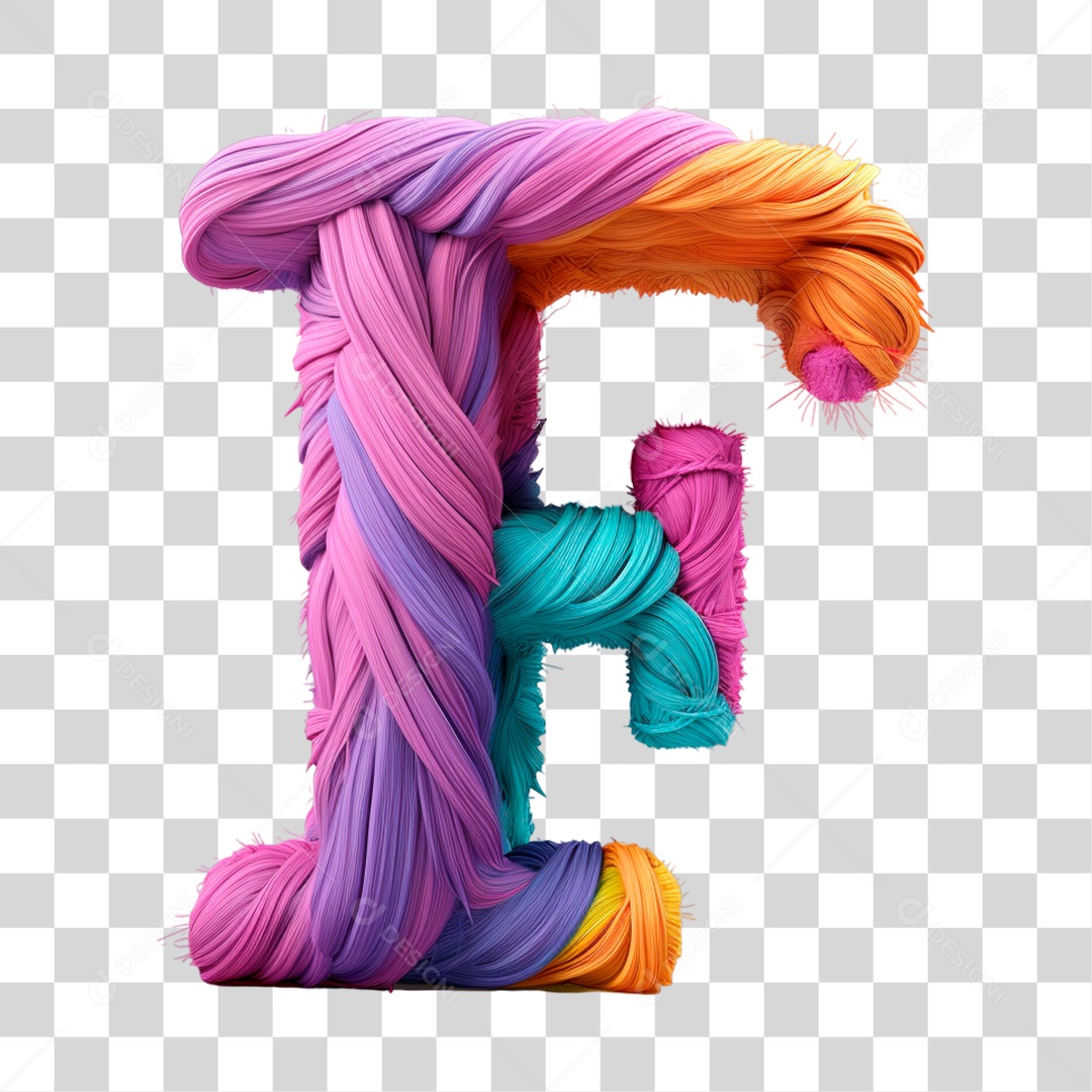 Letra F Maiúscula Colorida de Costura Elemento 3D do Alfabeto PNG Transparente Sem Fundo