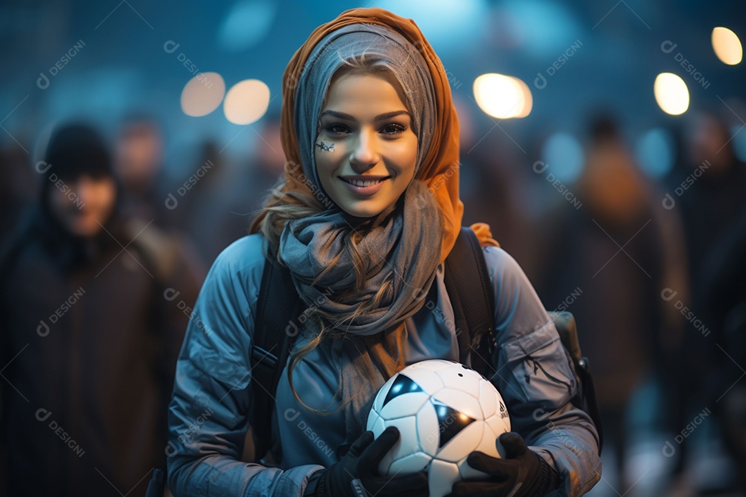 Jogadora de futebol muçulmana de hijab demonstra entusiasmo