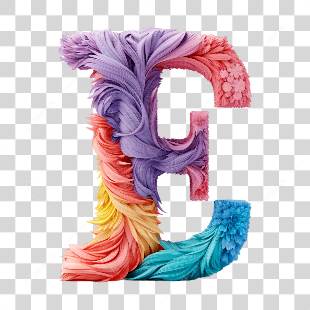 Letra E Maiúscula Colorida de Costura Elemento 3D do Alfabeto PNG Transparente Sem Fundo