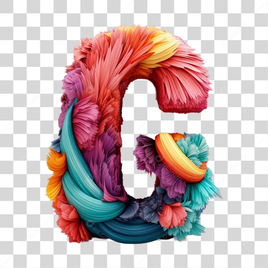 Elemento 3D Letra G Maiúscula Colorida de Costura PNG Transparente Sem Fundo