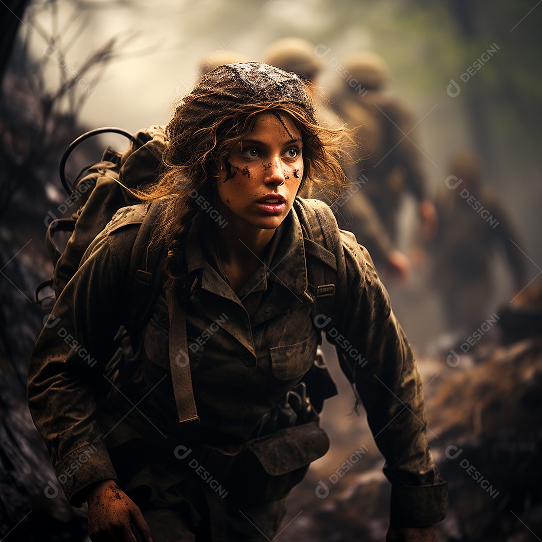 Soldada feminina em uniforme da Segunda Guerra Mundial