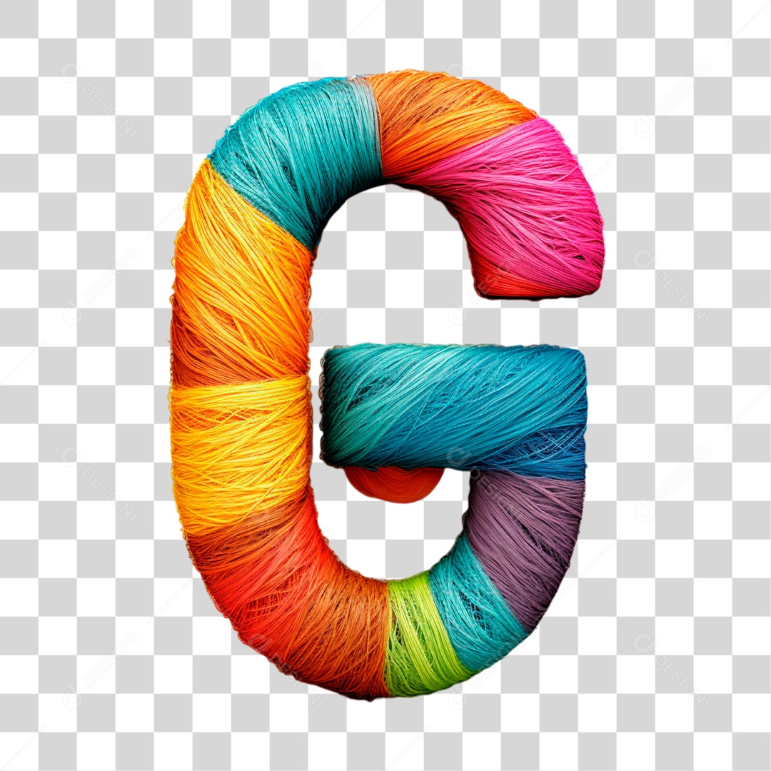 Letra G Maiúscula Colorida de Costura Elemento 3D do Alfabeto PNG Transparente Sem Fundo