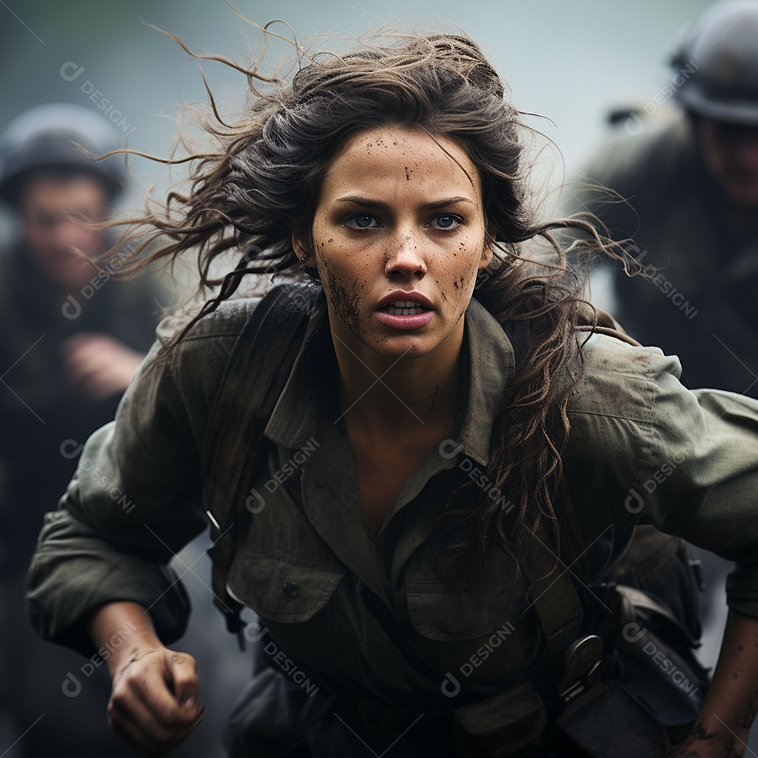 Soldada feminina em uniforme da Segunda Guerra Mundial