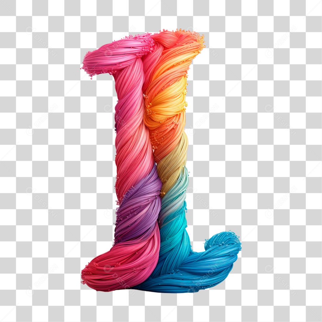 Letra L Maiúscula Colorida de Costura Elemento 3D do Alfabeto PNG Transparente Sem Fundo