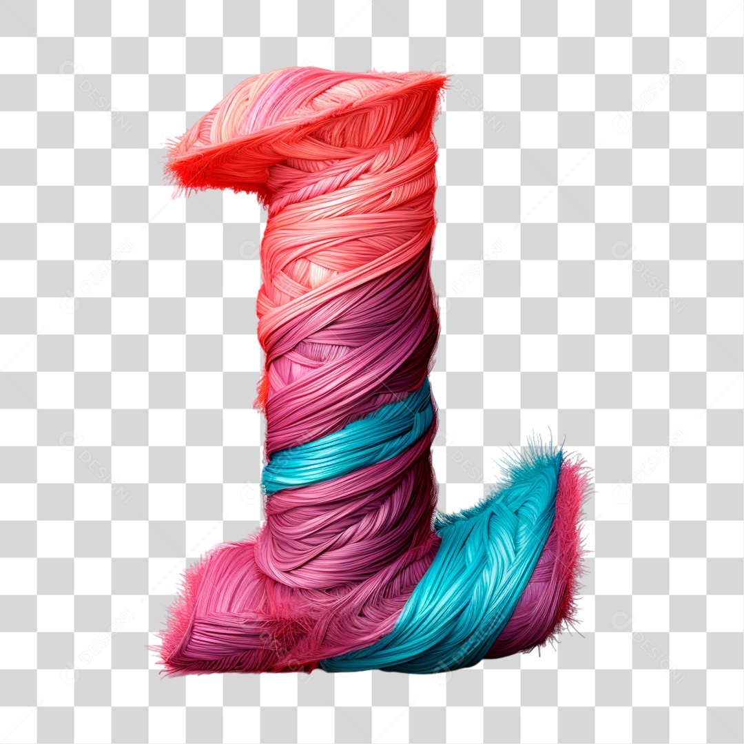 Elemento 3D Letra L Maiúscula Colorida de Costura PNG Transparente Sem Fundo