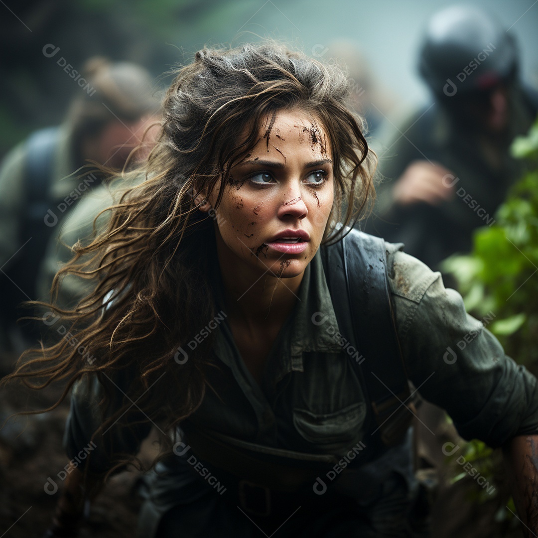 Soldada feminina em uniforme da Segunda Guerra Mundial