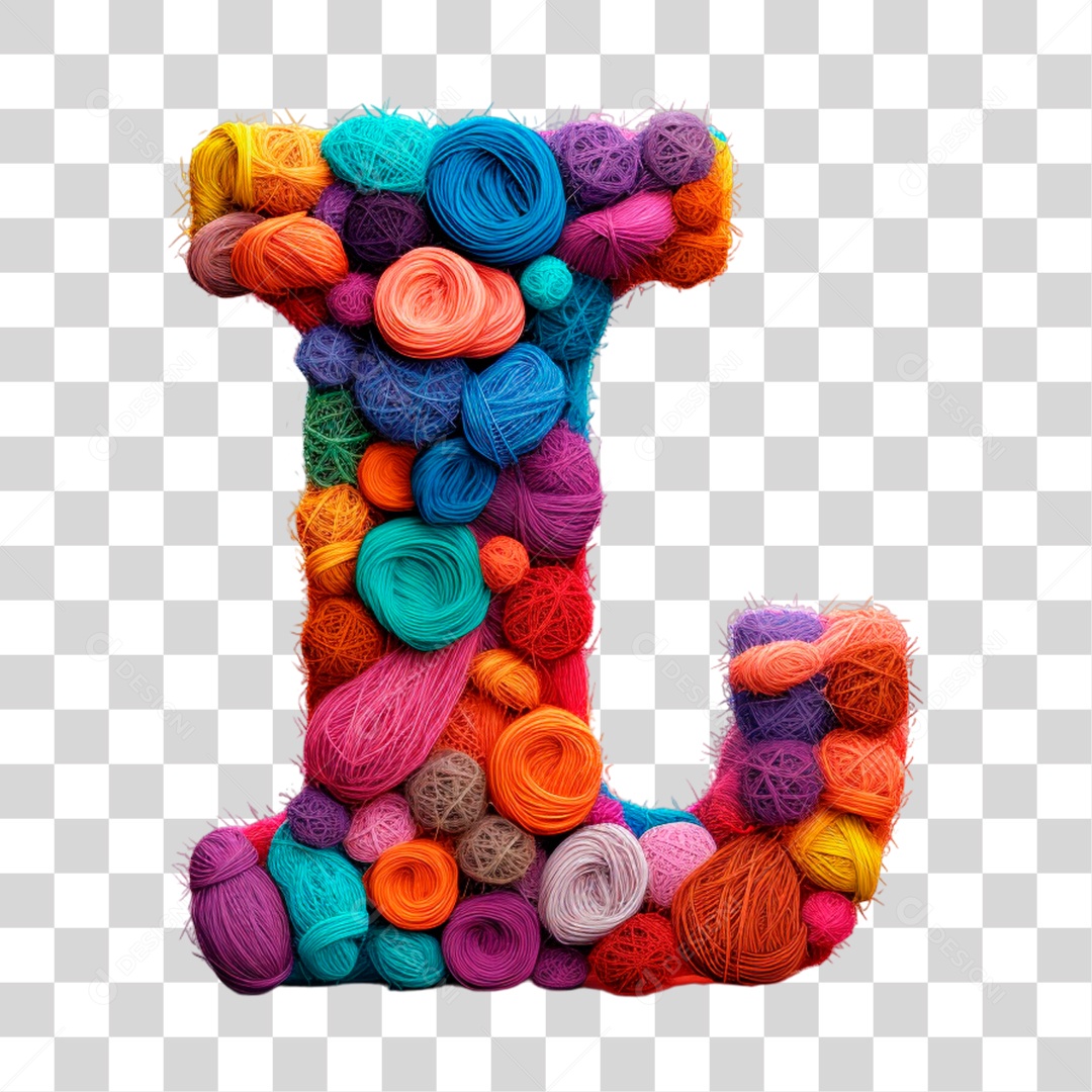 Letra L Maiúscula Colorida de Costura Elemento 3D do Alfabeto PNG Transparente Sem Fundo