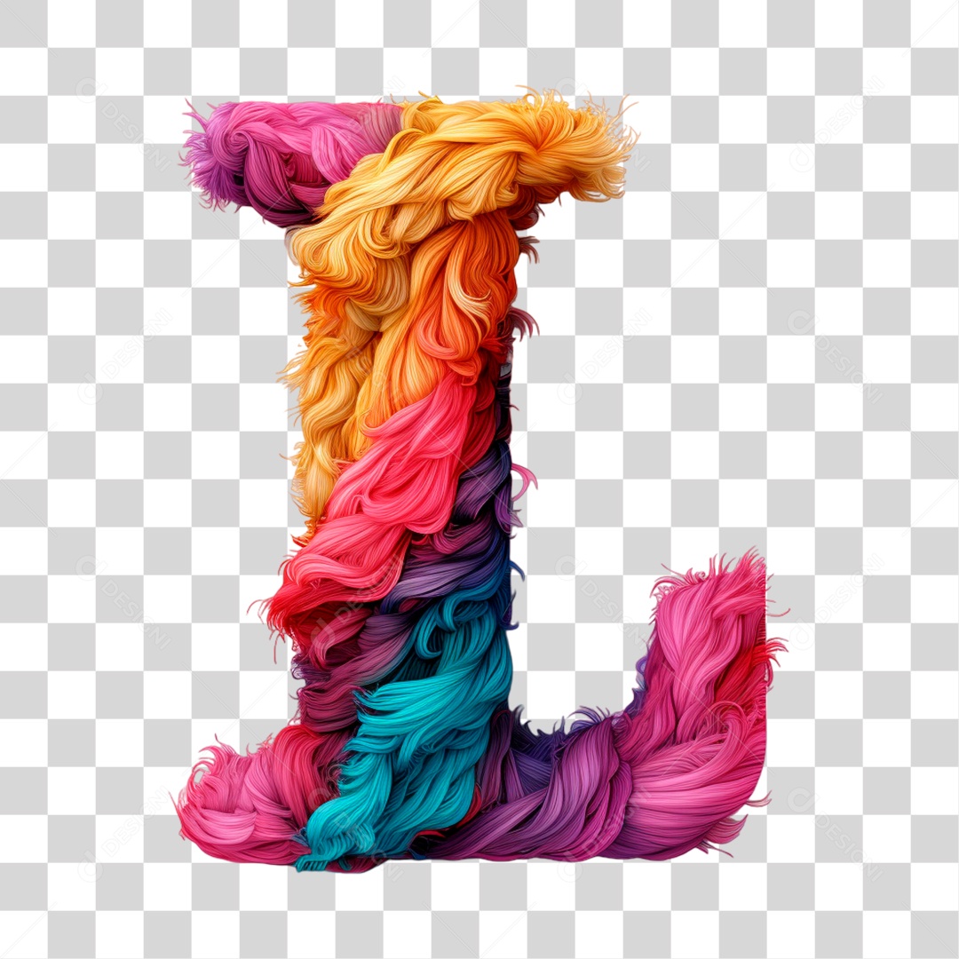 Letra L Maiúscula Colorida de Costura Elemento 3D do Alfabeto PNG Transparente Sem Fundo