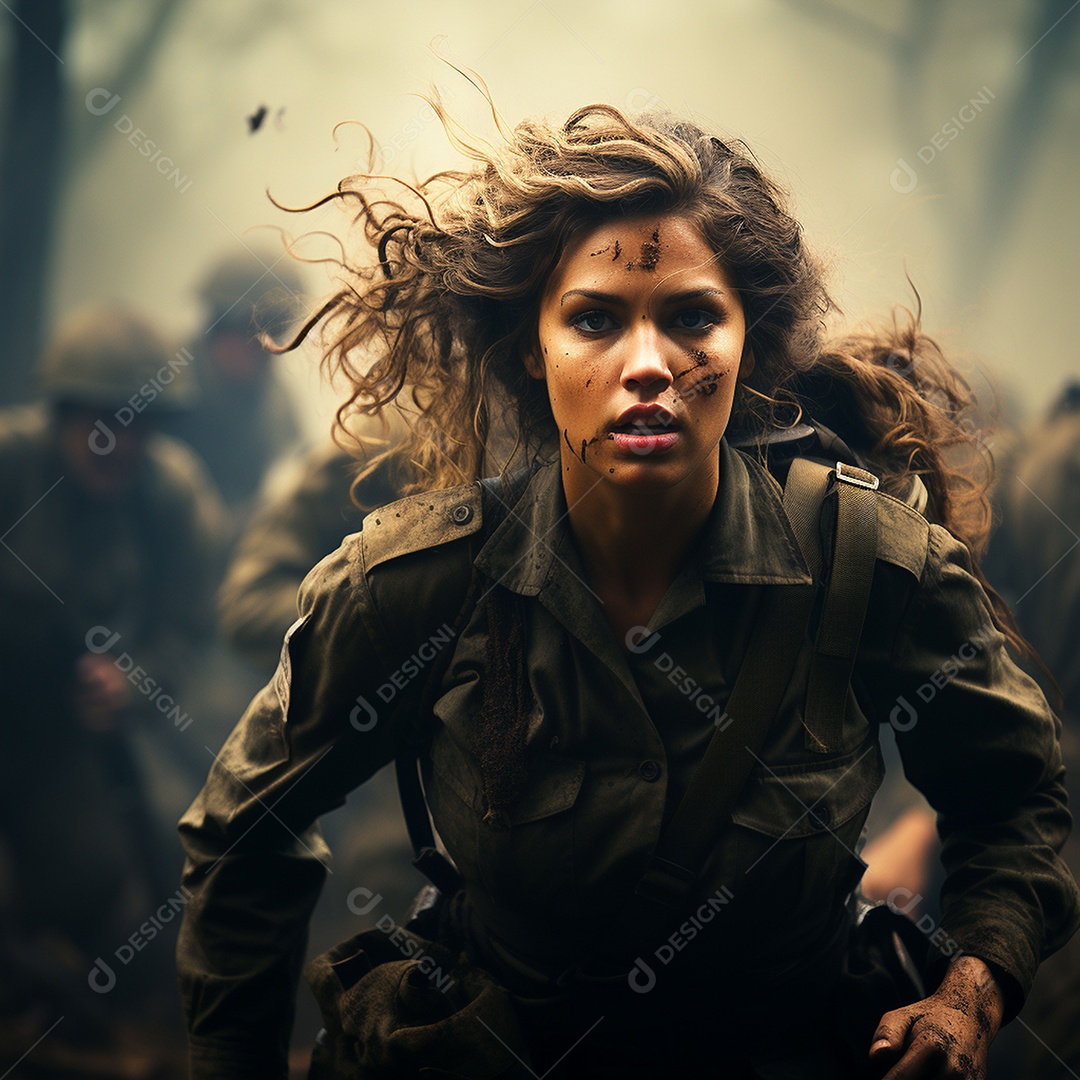 Soldada feminina em uniforme da Segunda Guerra Mundial