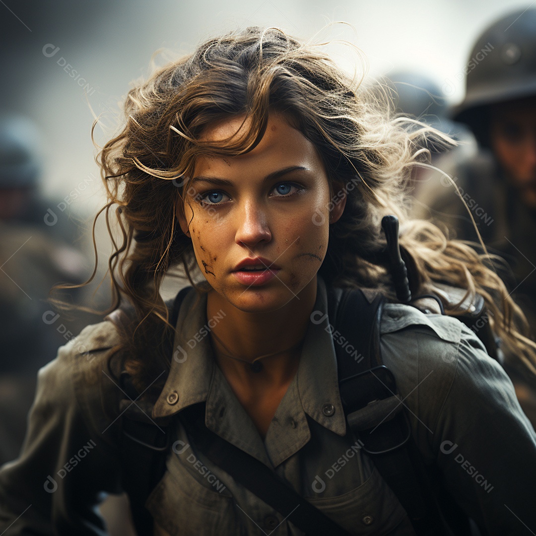 Soldada feminina em uniforme da Segunda Guerra Mundial