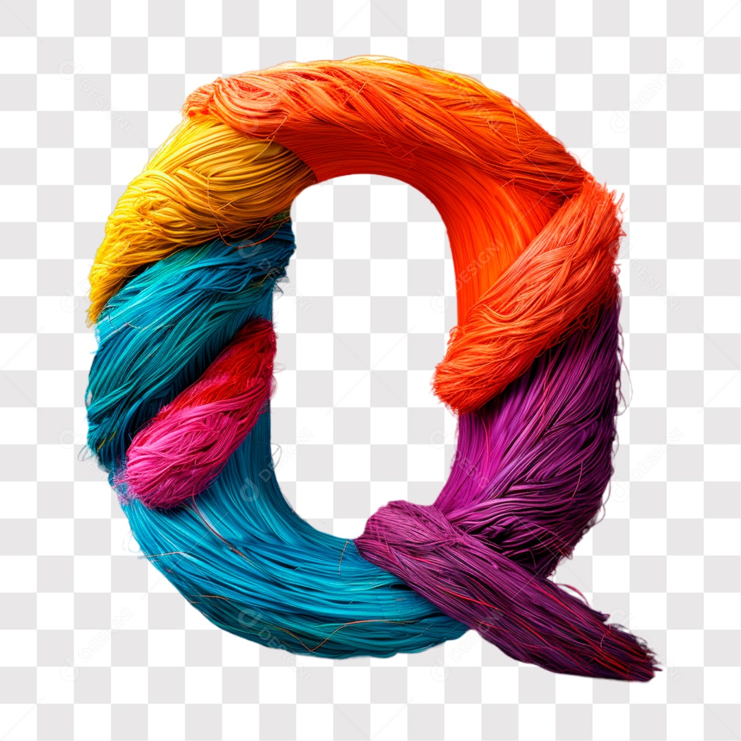 Letra Q Maiúscula Colorida de Costura Elemento 3D do Alfabeto PNG Transparente Sem Fundo