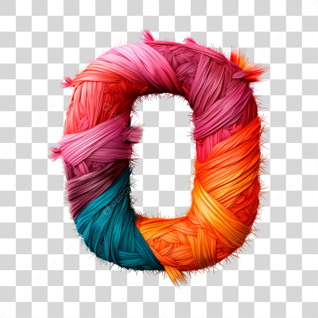 Letra O Maiúscula Colorida de Costura Elemento 3D do Alfabeto PNG Transparente Sem Fundo