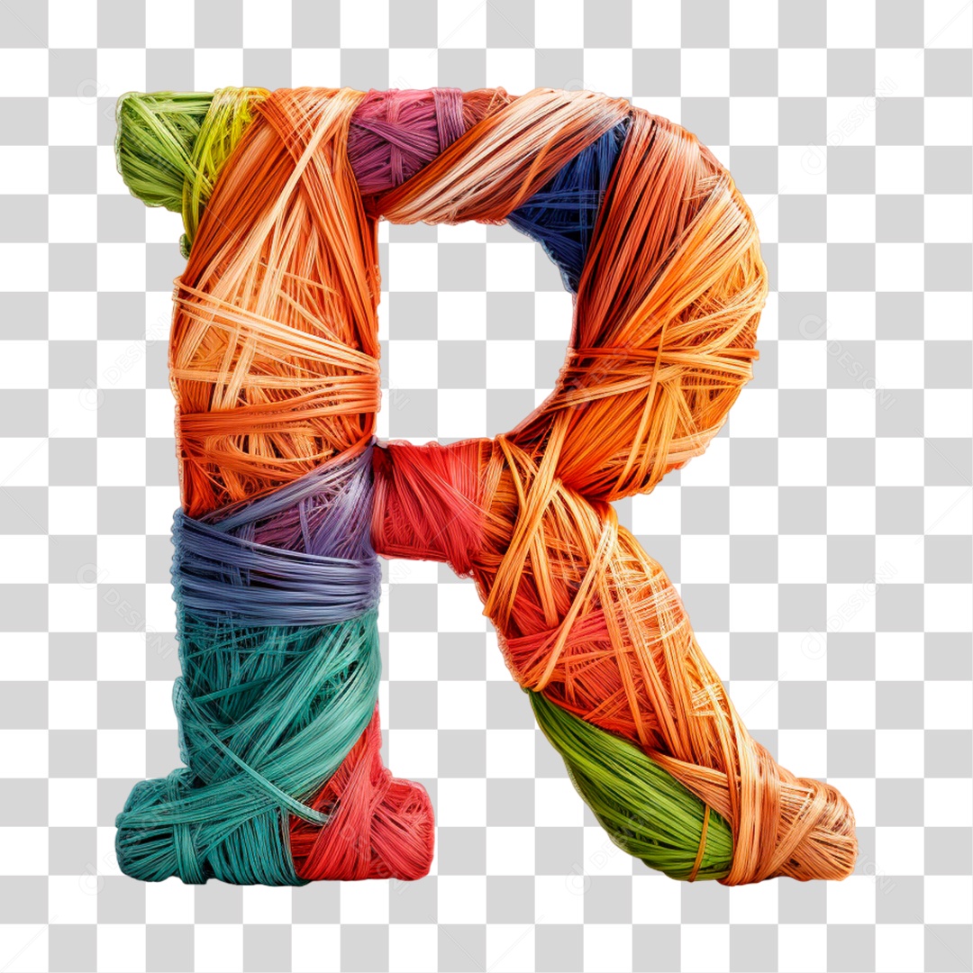 Letra R Maiúscula Colorida de Costura Elemento 3D do Alfabeto PNG Transparente Sem Fundo