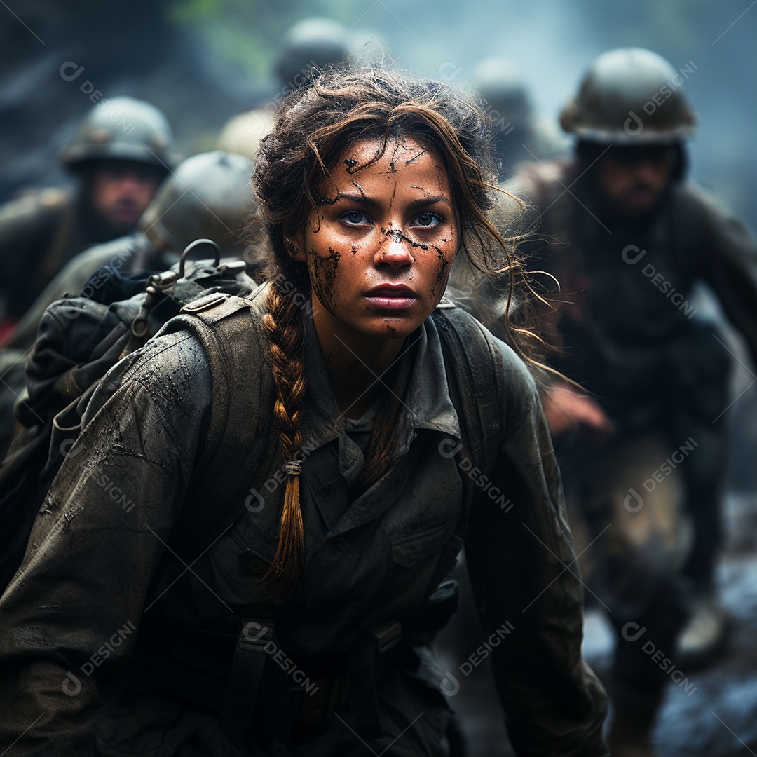 Soldada feminina em uniforme da Segunda Guerra Mundial