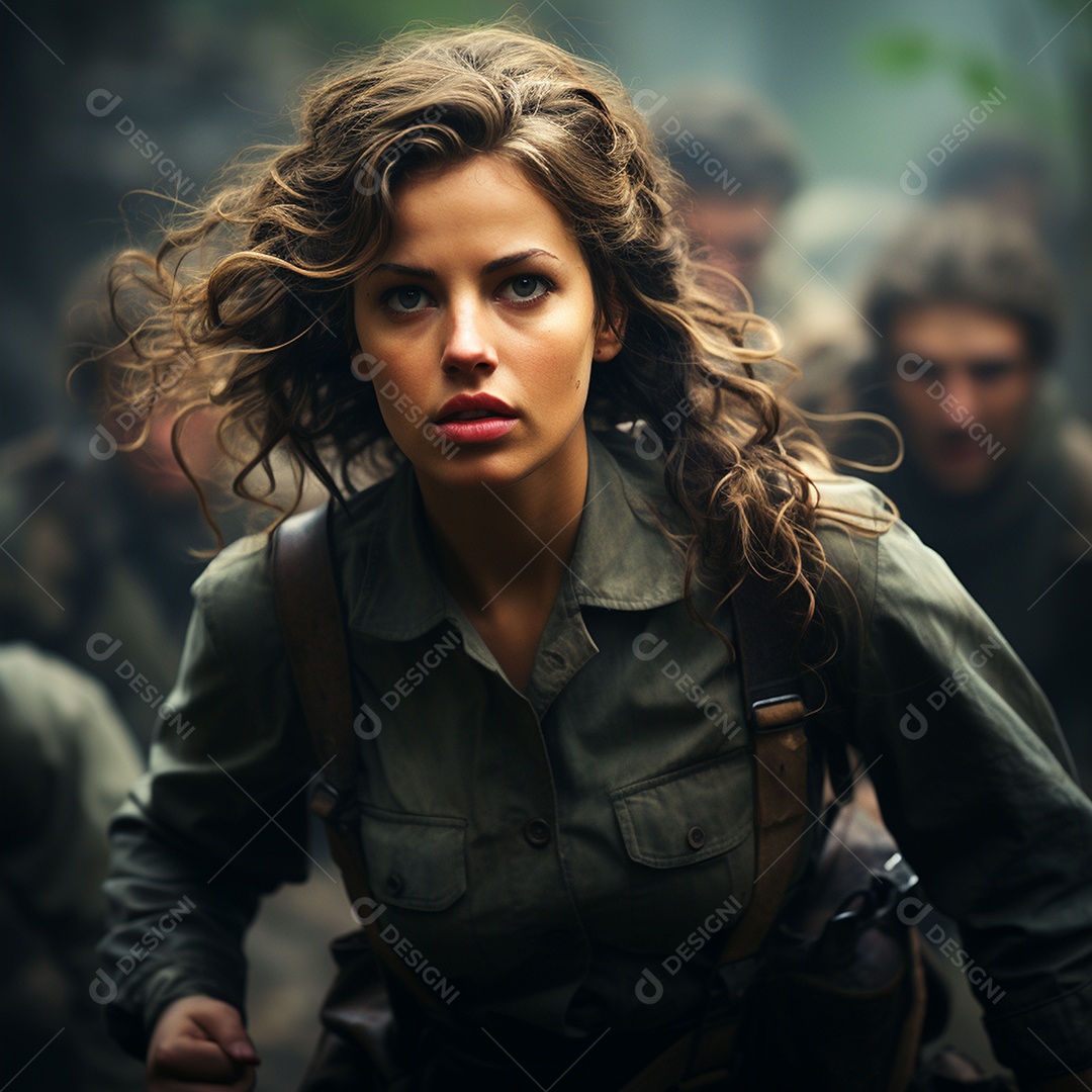 Soldada feminina em uniforme da Segunda Guerra Mundial