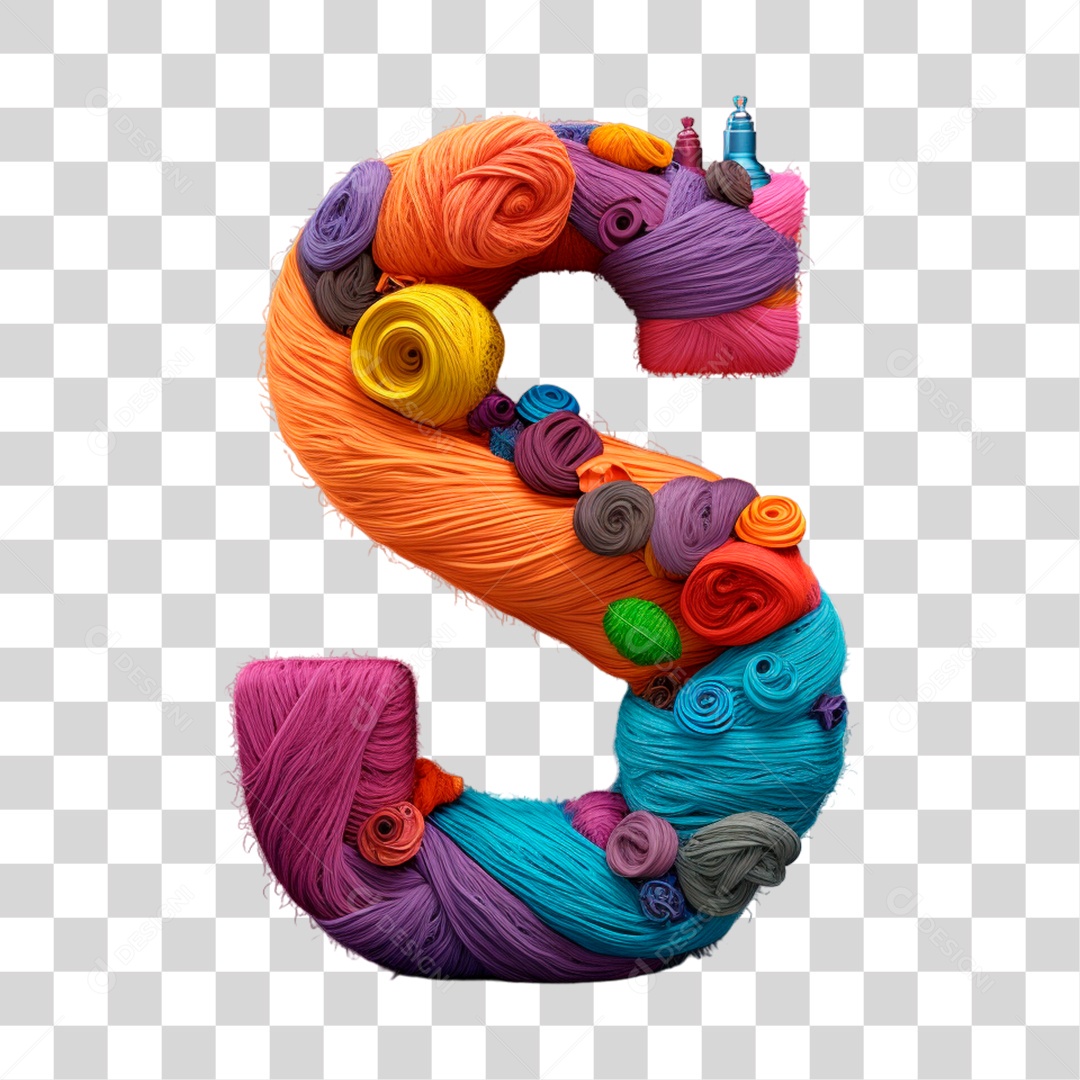 Letra S Maiúscula Colorida de Costura Elemento 3D do Alfabeto PNG Transparente Sem Fundo