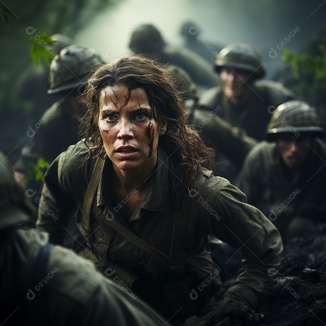 Soldada feminina em uniforme da Segunda Guerra Mundial