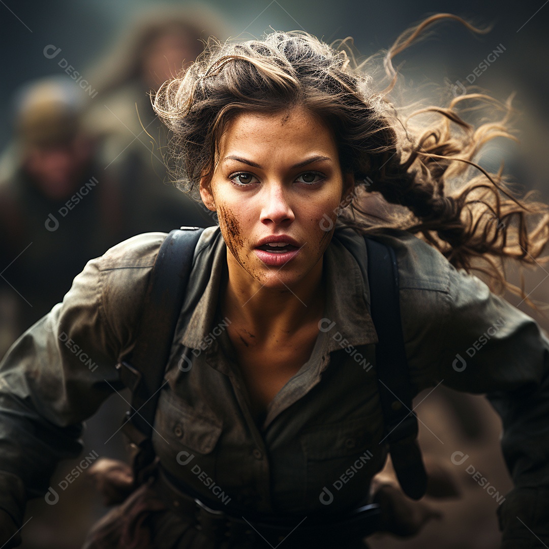 Soldada feminina em uniforme da Segunda Guerra Mundial