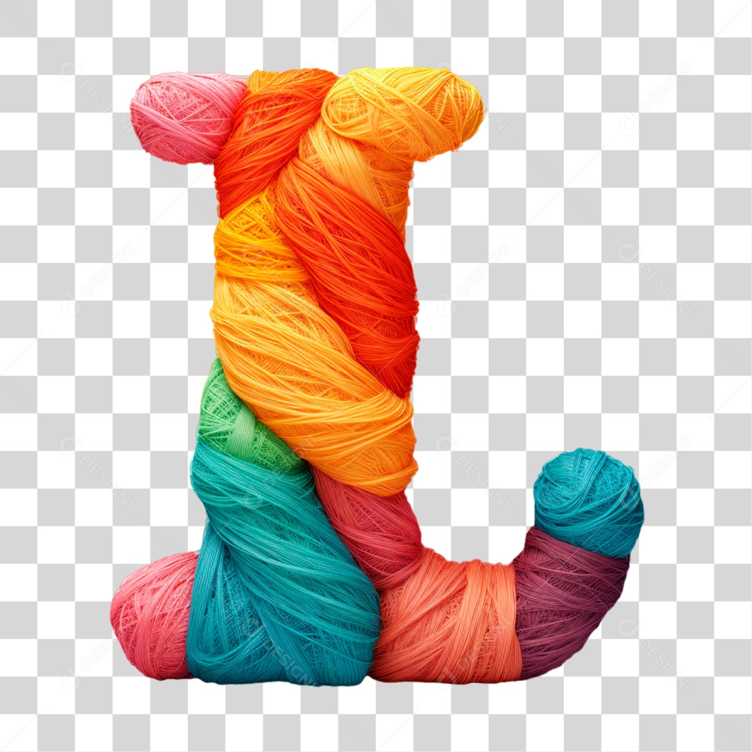 Letra L Maiúscula Colorida de Costura Elemento 3D do Alfabeto PNG Transparente Sem Fundo